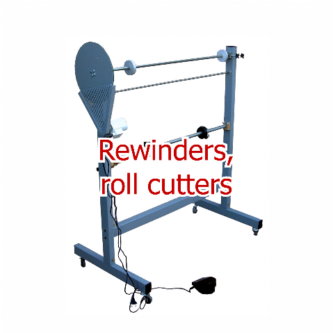 Rewinders, core cutters, roll holders
